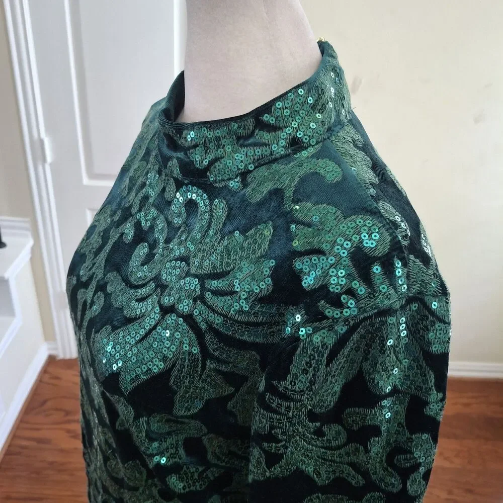 VENUS Velvet Sequin Mini Dress Green Women 10 Cocktail Holiday Christmas Party